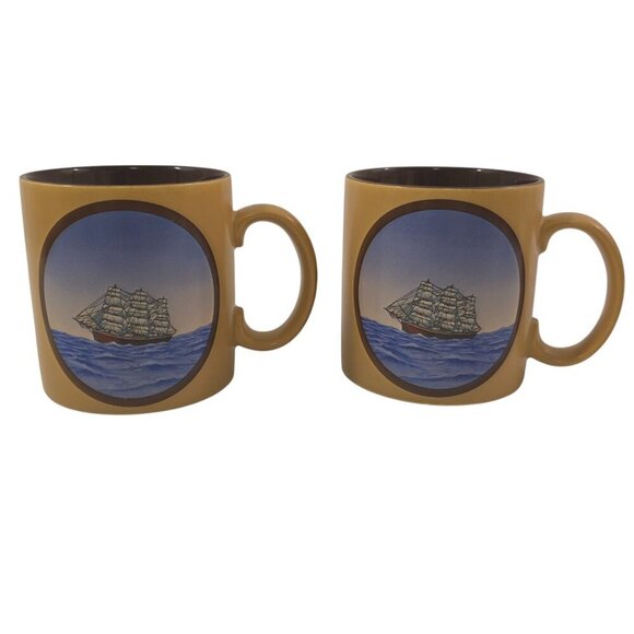 Vintage Russ Berrie & Co 12 Oz Ceramic Sailboat 8354 Cups Mugs – Set of 2 - Picture 1 of 16
